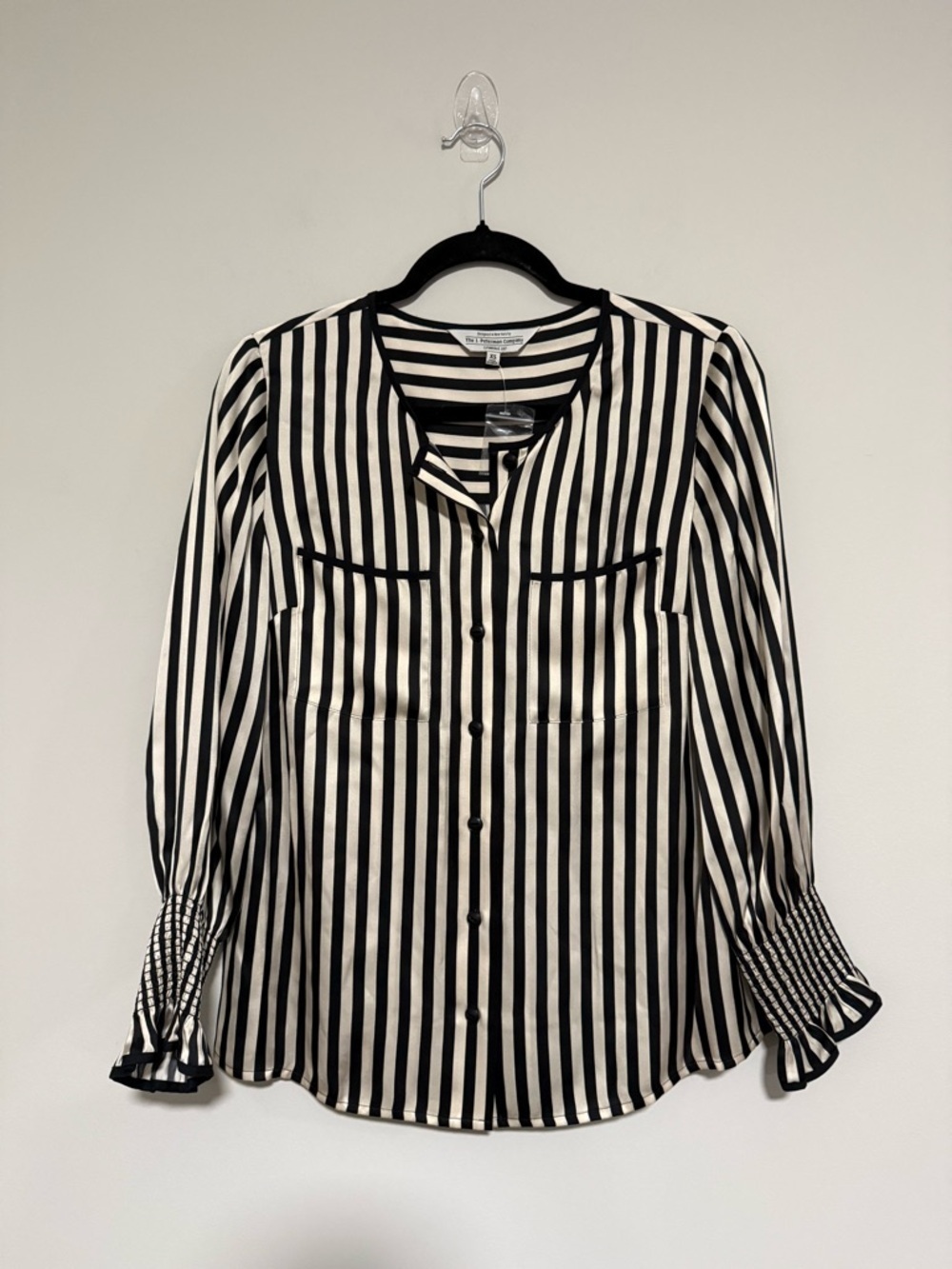 J. Peterman Captivating Black/Tan Silk Stripe Button-Front Blouse Top Size XS